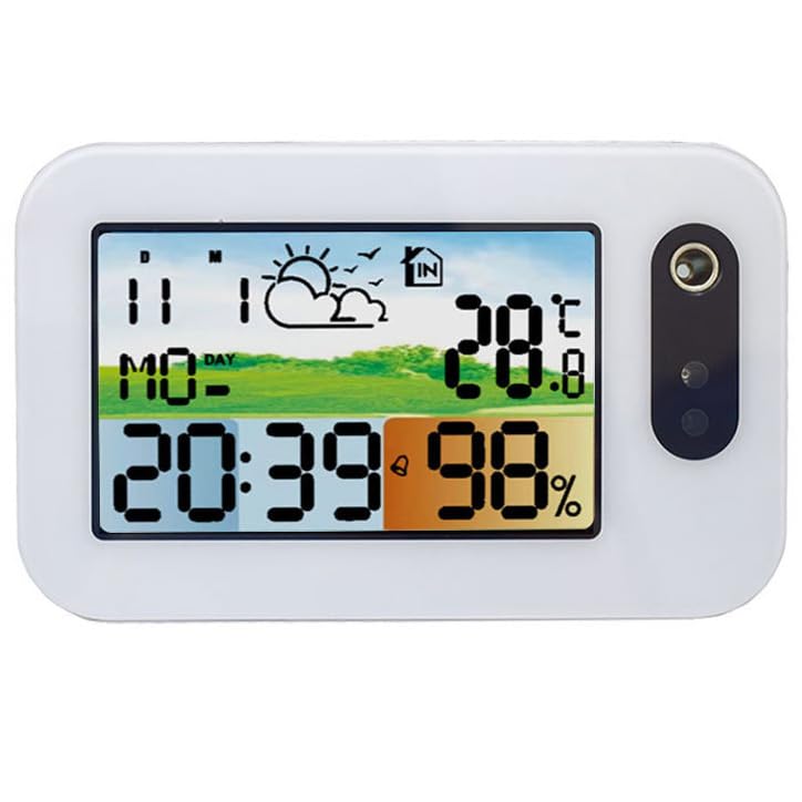 Stacja pogodowa z kolorowym wyświetlaczem LCD, cyfrowy budzik, termometr temperatury, monitor wilgotności, prognoza pogody, do ogrodu domowego, biała