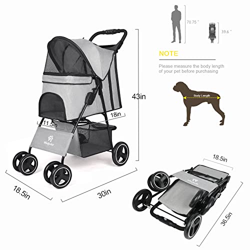 Pet Stroller, Foldable Cat Dog Stroller, Pet Dogs Stroller With Storage Basket, 360° Front Wheel Rear Wheel With Brake, Lightweight Travel Stroller For Small Medium Dogs&Cats (Grey, 4 Wheels) #TOP1