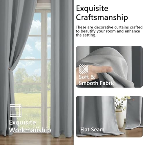 Image of Simplebrand Silver Grey Extra Long 10ft Curtains for Patio 120 Inches Long 2 Panels Set, Room Darkening Light Blocking Solid Thermal Insulated Energy Saving Grommet Noise Reducing Curtains, 50 Wx120 L