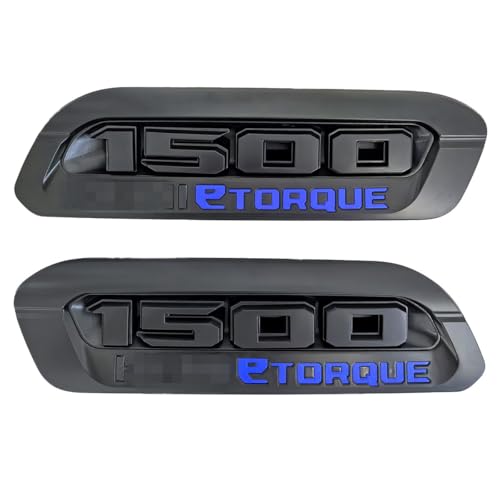 Image of 2pack OEM 1500 Etorque Exterior Badges Emblems Left Right Side Badges Hood 3D ABS Compatible with fits 1500 68500542AA 68500541AA (Black Blue)