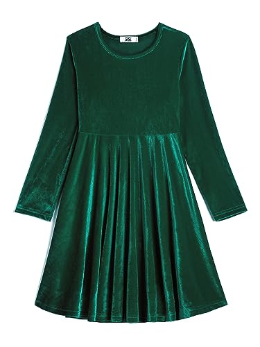 Girl's Velvet Dress Long Sleeve Crew Neck Ruffle Hem Formal A-Line Dress for 5-14Y Girls2