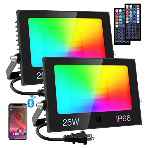 Olafus 250W Equivalent Flood Light, 16 Million Color Changing Halloween Spotlight, Ip66 Rgb Stage Lights App And Remote Control, 2700Lm Dimmable Uplights For School Party Yard Christmas Room 2 Pack #TOP18
