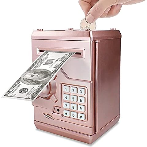 Totola Piggy Bank Electronic Mini ATM for Kids Baby Toy, Safe Coin Banks Money Saving Box Password Code Lock for Children,Boys Girls Best Gift (Rose Gold) Cover