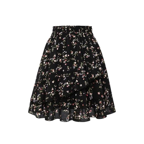 Rock Damen Kurz Blumenrock Chiffon Minirock Mit Rüschen Boho...