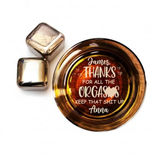 Custom Thanks For All The Orgasms Personalized Christmas Whiskey Glass Gift for Husband - Grade A Stemless Wine Glass with Laser Engraving, Stylish Drinkware, Bourbon Glass for Husband