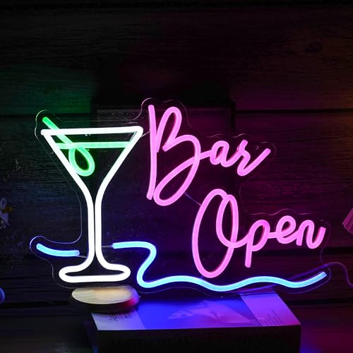 Bar Open Neon Sign Dimmable LED Cocktail Neon Lights Signs for Wall Decor Open Neon Light Bar Sign...