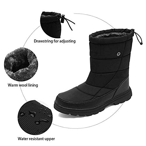 SILENTCARE Mens Winter Mid-Calf Snow Boot Fur Warm Waterproof Slip On Outdoor Athletic (Men 8 M US, Black) - Thumbnail 7
