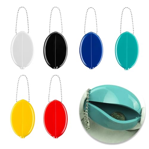 ZALHIN 6 Piezas Monederos de Goma Ovalados Unisex Adulto Monedero Cambio, Monedero pequeño para Mujer con Cadena para Viajes Multiusos