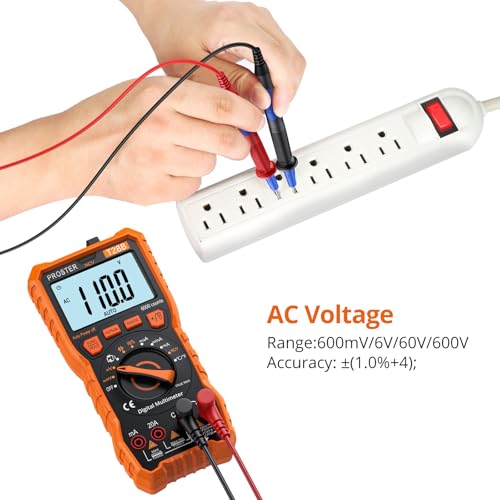 Image of Proster Digital Multimeter - TRMS Voltmeter Multimetro Auto Range Multi Testers, 20A DC AC Current Meter NCV Detector Magnetic Hanging Hands-Free Design with Temperature Probe Backlit LCD Flashlight