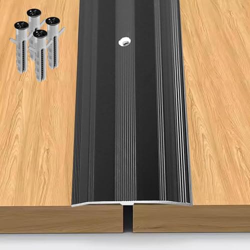 Metal Black Transition Strip Screw Down, Flat Wood Floor Gap Cover Strips, 6 cm Wide Fluted Saddle Threshold for Doorway, Vinyl Flooring Edge Trim(90cm (35 3/8