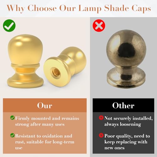 Image of 2 Pcs Ball Lamp Finial Cap Knob, 1 /4-27 Inch Threaded Solid Lamp Shade Head Top Screw Finial Caps Nut Decoration for Lamp Shade, Table or Floor Lamps (Gold)