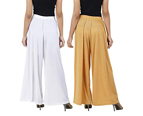 Image of Buy That Trendz M to 4XL Cotton Viscose Loose Fit Flared Wide Leg Palazzo Pants for Women White Dark Skin Combo Pack of 2