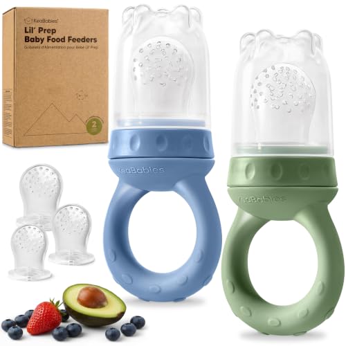 KeaBabies Baby Fruit Feeder 2pk - Silicone Baby Food Feeder for Babies 6-12 Months Breast Milk Popsicle Teether Weaning Pacifier Freeze Frozen Solid Food Infant Feeding Essential (Slate)