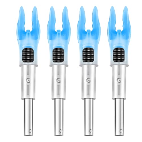 DEEPOWER Paquete de 4 culatines iluminados G para flechas .165 .204 .233 .244 .246 pulgadas de diámetro interior con interruptor de encendido/apagado con bujes X LED Nocks (4, azul)