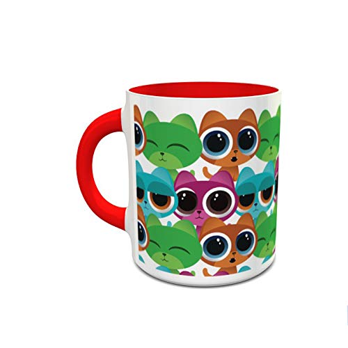 IMPRESS White and Red Ceramic Coffee Mug with Cartoon Cats Design