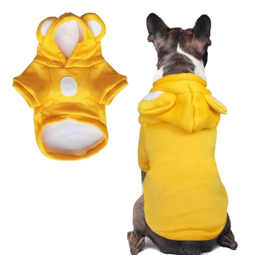 Jecikelon Dog Cold Weather Coat Winter Clothing Warm Puppy Hoodies Sweatshirt for Small Dogs Cats Soft Hooded Pet Clothes Suéter para Perros (Medium, Yellow)