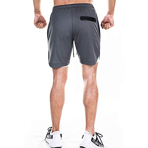 Everworth Men's 2-In-1 Bodybuilding Workout Shorts Lightweight Gym Training Short Running Athletic Jogger With Zipper Pockets Grey Xs Tag M #TOP2