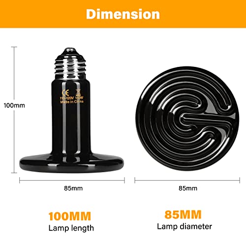 Image of HealSmart Reptile Heat Lamp 150W Ceramic Heat Emitter, No Light Emitting Heat Bulbs for Amphibian Pet Brooder Coop Incubating Chicken, Lizard Bearded Dragon Turtle Snake Terrarium, 4-Pack