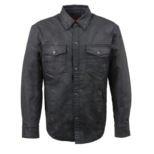 Milwaukee Leather Men’s Black Waxy Coated Snap Front Shirt MDM16034