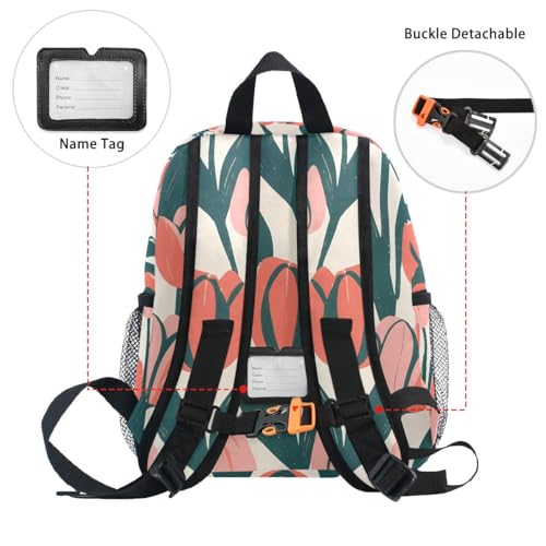 Tropical Tulip Pattern Toddler Backpack Kids Preschool Backpacks with Name Tag for Boys Girls4