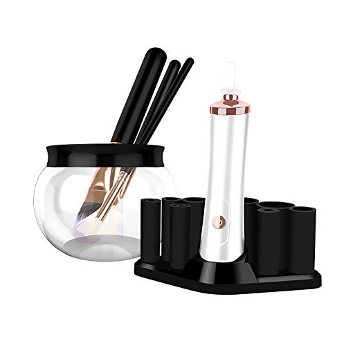 Betterstar Makeup Brush Cleaner Dryer, Electric Cosmetic Automatic Brush Spinner with 8 Size Rubber Collars, Wash and Dry in Seconds,Deep Cosmetic Brush Spinner for All Size Brushes (white)