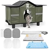 PAWAWH Insulated Heated Outdoor Cat House with Self Warming & Self Cooling Mat – Waterproof Stray & Feral...
