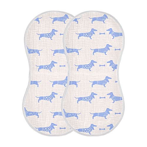 Image of YYZZH Cute Dachshund Dog and Bone Pattern Muslin Burp Cloths for Baby 2 Pack 100% Cotton Baby Washcloths Bibs for Boy Girl