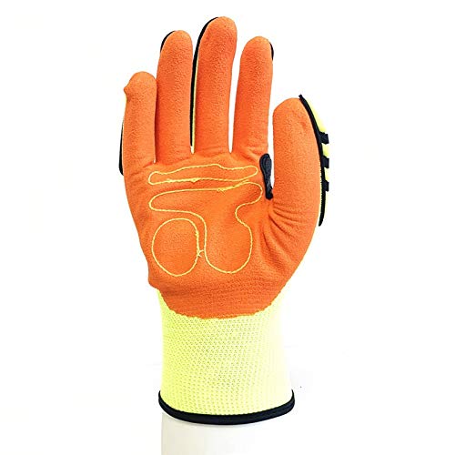 Rękawice robocze odporne na zużycie Rękawice robocze Poziom 5 Rękawice cięte Sandy Nitryl Powlekane Rękawice robocze Oilfield Oddychające (Color : Yellow, Size : XXL)
