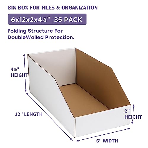 Image of EXYGLO Cardboard Boxes, Pack of 35 Corrugated Storage Bins 12x6x4.5 inch Pantry Organizer Bins for Shelves Garage Office Organization