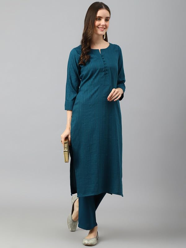 Image of Hritika Women's Cotton Blend Jacquard Woven Kurta with Palazzo Set HRKB0048