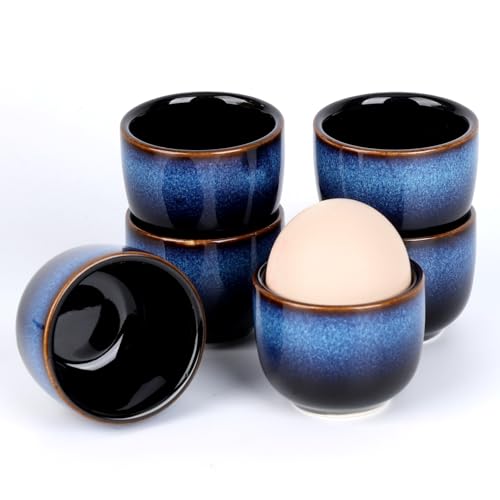 VHUTOU Lot de 6 Coquetier Oeuf, Coquetiers en Céramique Bleue, Coquetiers pour Les Tables de Petit...