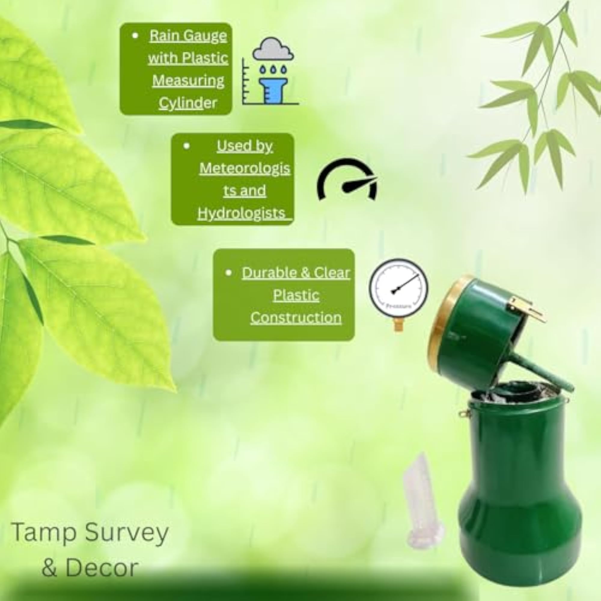 13 Inch Rain Gauge with Plastic Measuring Cylinder