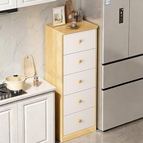 DAYONG 5 Chest of Drawers Bedroom Dresser Living Room Storage Modern Bedside Table Wooden Vertical Drawers for Hallway Sofas Oak and White (styleA-40 * 32 * 79CM)