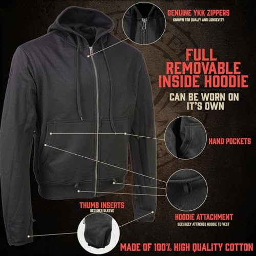Image of Milwaukee Leather Men's Premium Leather Motorcycle Riders Vented Jacket with Removable Hoody Liner