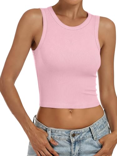 Image of ANRABESS Womens Crop Tank Tops High Neck Sleeveless Ribbed Knit Slim Fit Shirts 2026 Summer Casual Basic Workout Clothes