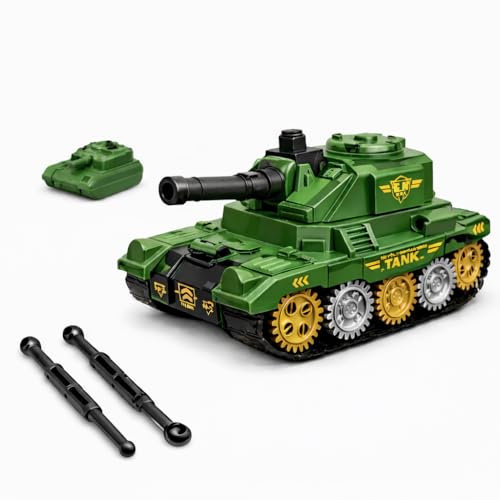 Image of TEC TAVAKKAL Battle Breakers Toy Military Tank for Kids with Mini Tank Launcher, 360 Rotating Turret & Adjustable Cannon | Action Battle Toy Vehicle with Moving Wheels for Kids (Green)