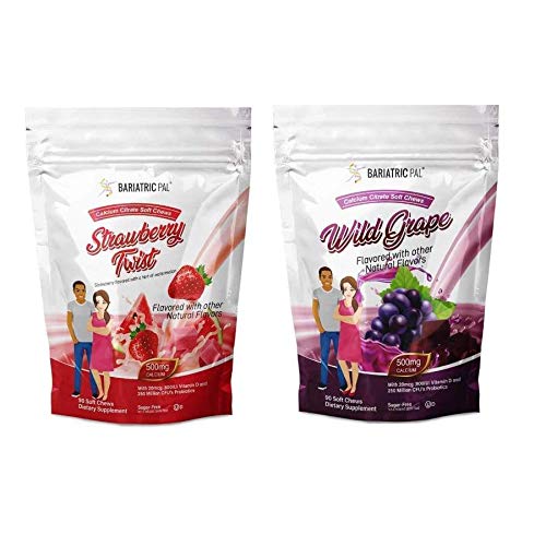 BariatricPal Sugar-Free Calcium Citrate Soft Chews 500mg with Probiotics - Fruit Flavored Calcium Chews Variety Pack