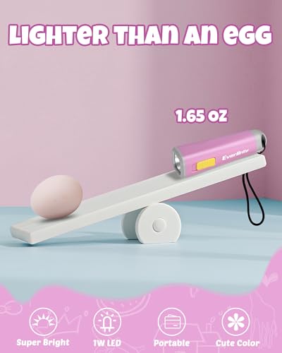 Image of EverBrite Small Flashlight, Mini LED Flashlight, Plastic Torch Use for Emergencies, Camping, Outdoor with Lanyard 3AAA Battery Included, Pink