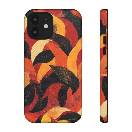 Coque iPhone 12 motif abstrait feuilles d'automne orange rigide mate