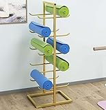 Goldenes Metallgestell für Yogamatten, 5 Ebenen, freistehender Organizer für 10 Übungsmatten, Pilates und Fitness-Mattenhalter, ideal für Zuhause, Fitnessstudio, Studio und Workout