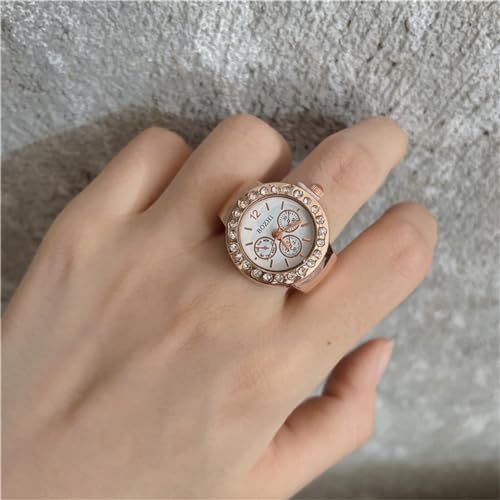 cdybox women elegant finger watch with diamonds round quartz analog ring watch for men 3 pack