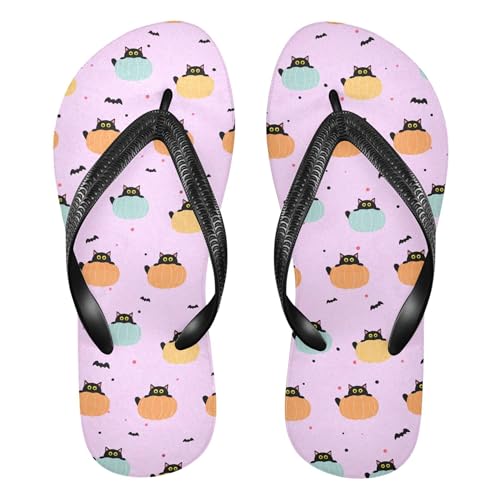 Burbuja Black Cats Peeking From Pumpkins Flip Flops for Women Men, Soft Thong Sandals Rubber Slippers for Pool Beach Essentials