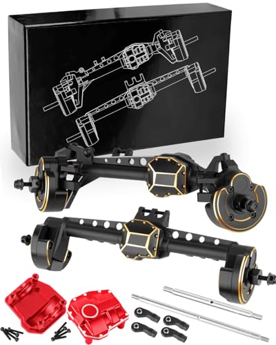 RCHuiWow RC Upgrades Part for 1/10 SCX10 III,Aluminium Alloy Portal Axles w/Diff Cover,Brass Steering Knuckles Outer Inner Portal Covers & Diff Covers,Front Rear Complete Axle Set for SCX10 III
