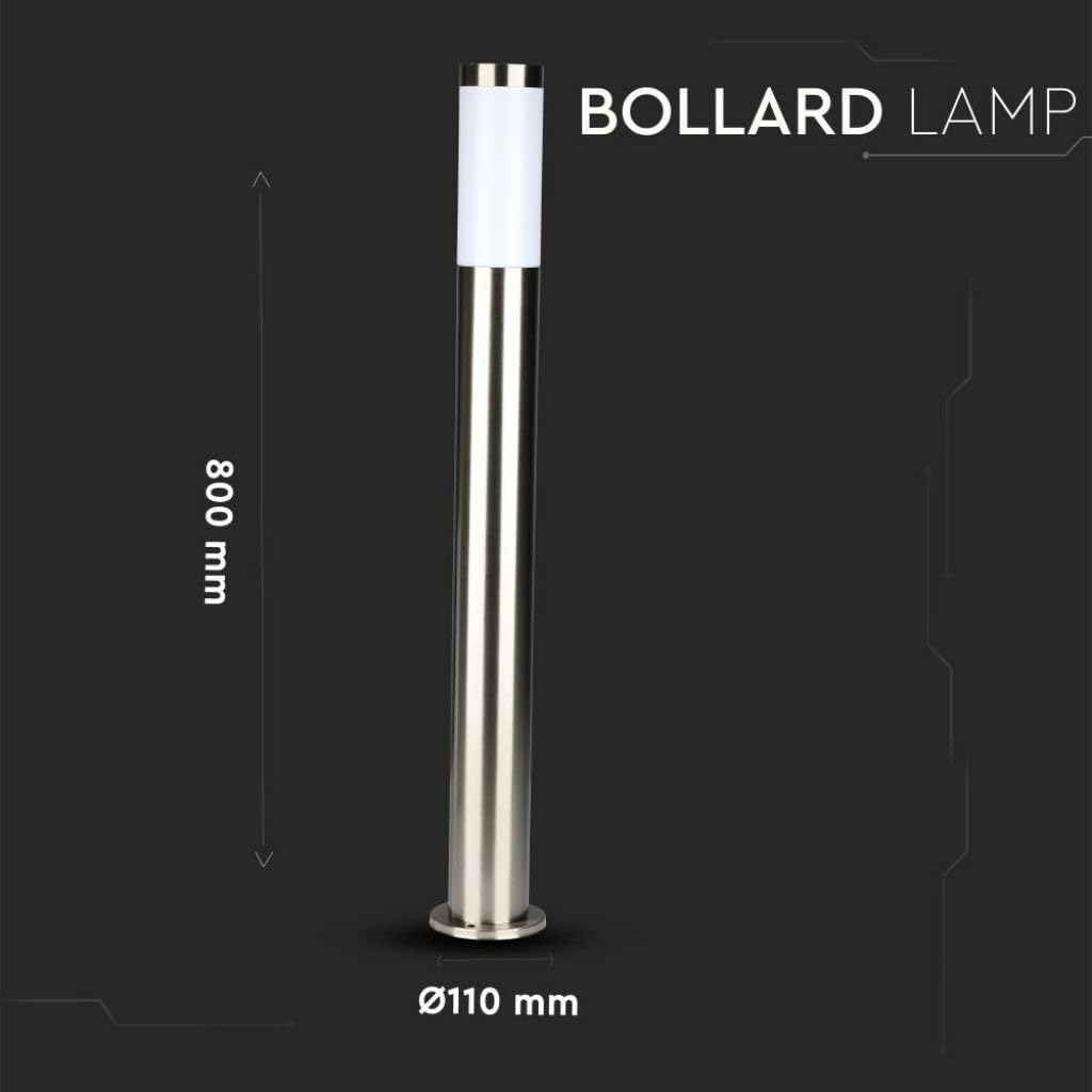 V-TAC PALO SEGNAVIALI H80 CM ATTACCO LAMPADINA E27 LAMPADA DA GIARDINO ATTACCO GRANDE E27 IN ACCIAIO INOX E POLICARBONATO TIPO UTRECHT VT-838 8625