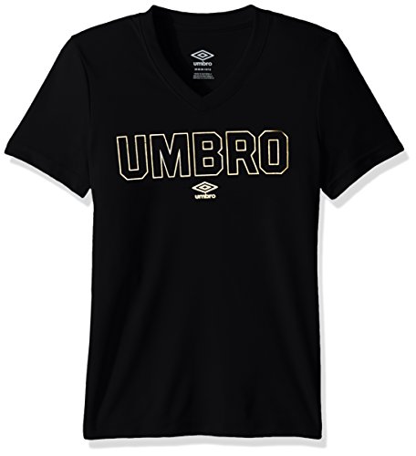 Umbro Girls Gold Climate Short Sleeve Tee, Black, Small
