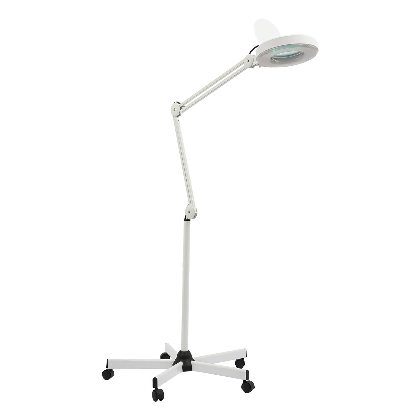 Lupenleuchte 5X, 120 LED Lupe mit Licht und Rollstativ für Kosmetik | Glaslinse 12,5cm, 5-Fach Vergrößerung, 120 LED, Rollstativ, 5 Rollen, für Nähen Lesen Modellbau Juweliere