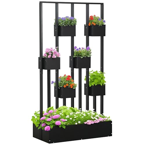 Outsunny Carre Potager avec Treillis en Bois, Jardiniere Tissu Non tissé Inclus pour Fleurs, Plantes, légumes ou Herbes aromatiques, 90 x 45 x 170 cm, Noir