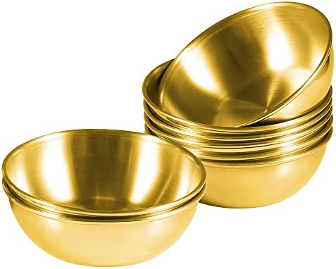 Amytalk 8 Pack 3.5inch Stainless Steel Sauce Dishes Mini Individual Saucers Bowl Round Seasoning Dishes Sushi Dipping Bowl Appetizer Plates, Golden