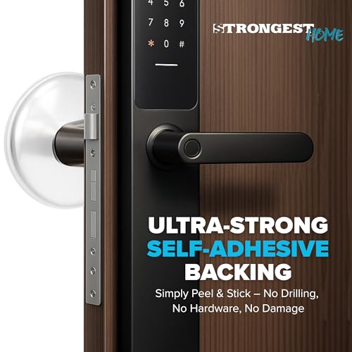 Image of STRONGEST HOME Door Stoppers (Medium) 2 inch - Door Stop for Wall with Strong Back Adhesive - Quiet and Shock Absorbent Silicone Wall Protectors from Door Knobs - Protects Every Surface - (Clear | 6 PCS)