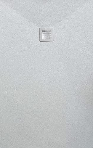 Veroni Duschwanne aus Kompositstein mit Schiefer-Muster flach (TxBxH) 120 x 80 x 3 cm Weiß – Bild 3